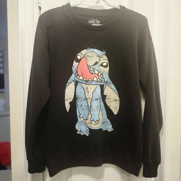 Disney Stitch Graphic Sweatshirt – Hang Ten Black Size S – Cute & Fun - Picture 1 of 5